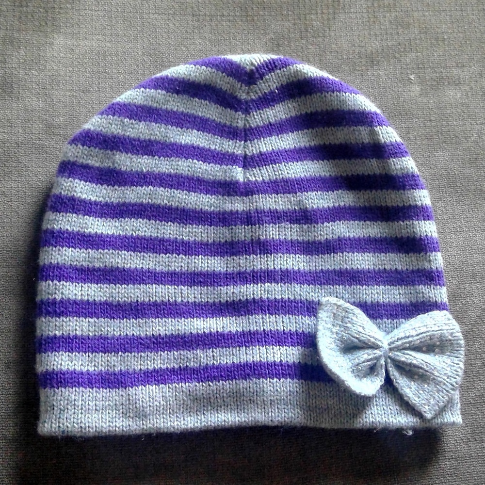 striped beanie with bow